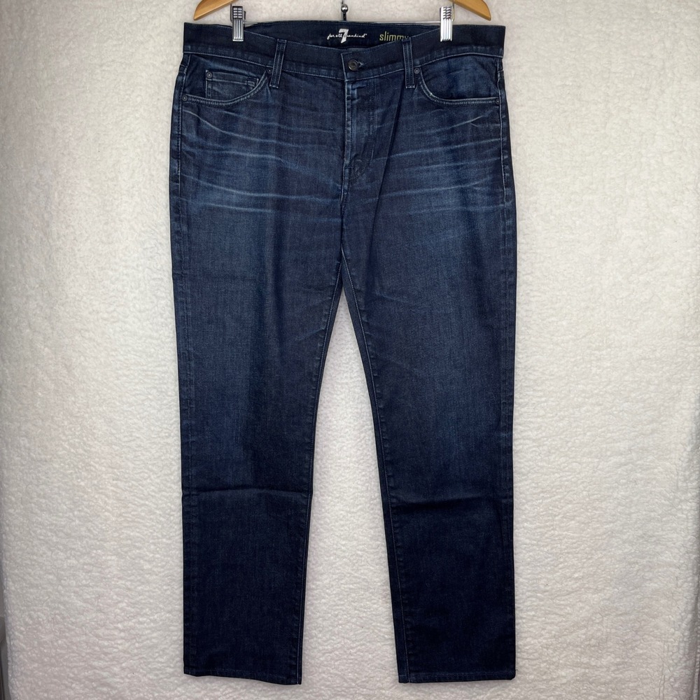 7 For All Mankind Slimmy Dark Wash Indigo Slim Fit Denim Jeans Mens 3
